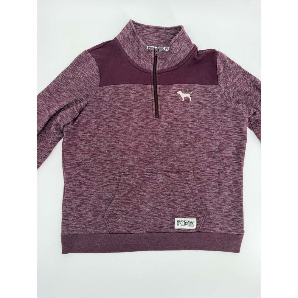 Victoria's Secret Pink Quarter Zip Pullover Sweatshirt Purple Heathered Logo L